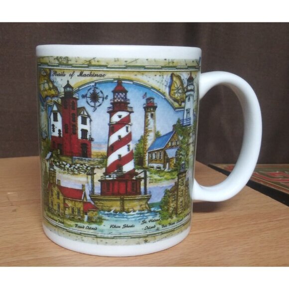 Donna Elias Series Mug Lighthouses of the Straits of Mackinac Sea Chart Collage - Picture 3 of 11